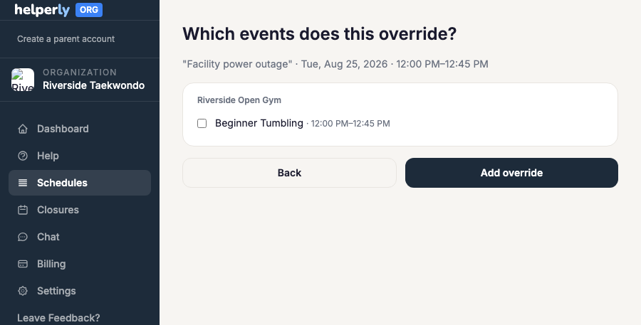 Override conflict picker showing overlapping classes